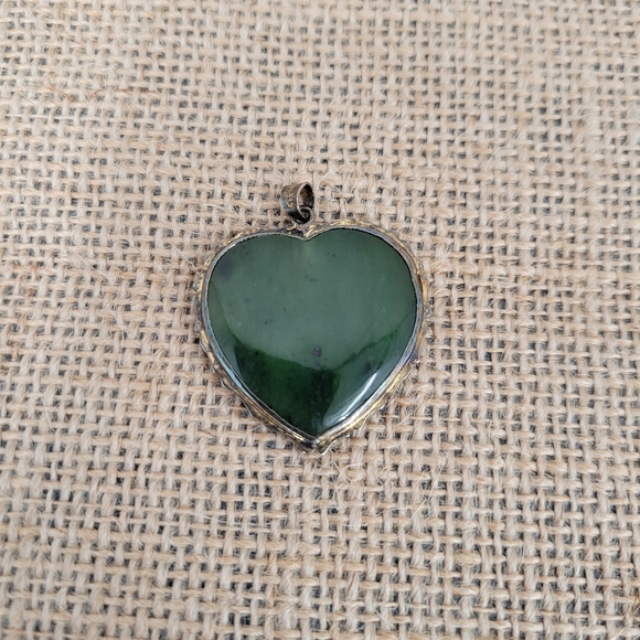 Sterling Jade Green Heart Necklace Pendant PENDANT ONLY 925 Vintage - Picture 2 of 9